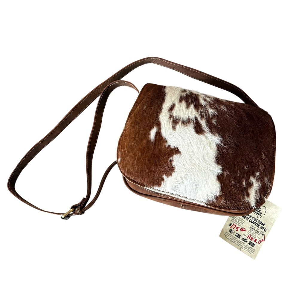 Byrds Custom Leather Cowhide Hair On Crossbody Bag Brown Western Handcrafted NWT